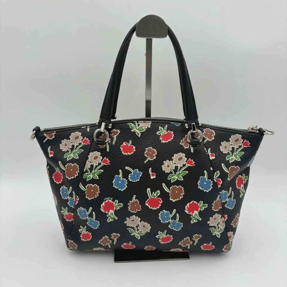 Coach Prairie Satchel Daisy Floral Zipper Leather Handbag Bag Purse Black NEW - Picture 2 of 7